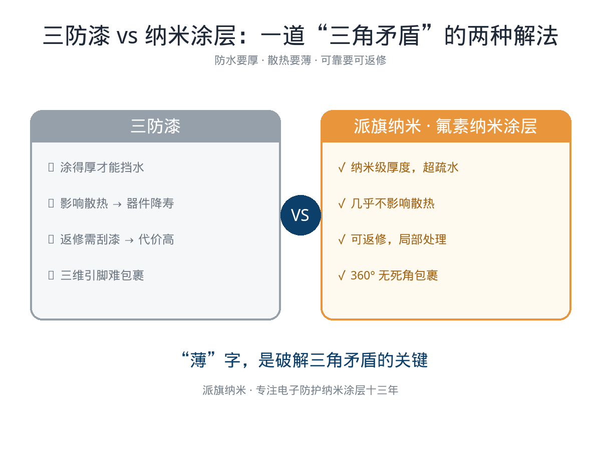 三防漆与纳米涂层三角矛盾对比